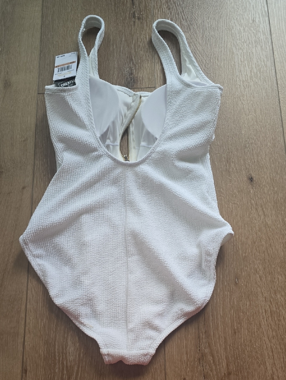 Michael Kors White Ribbed Front Zip One Piece Size 12 - Picture 7 of 9